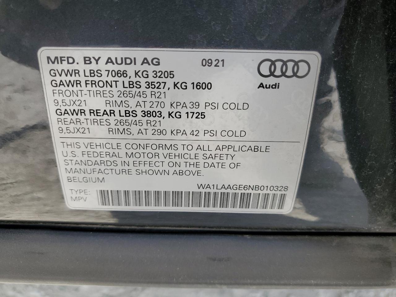 2022 Audi E-Tron Premium Plus VIN: WA1LAAGE6NB010328 Lot: 65955664