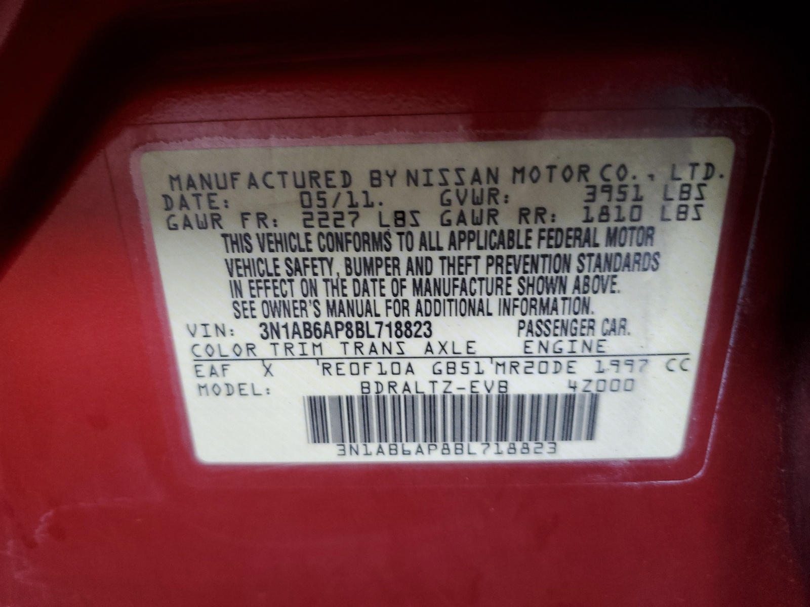 3N1AB6AP8BL718823 2011 Nissan Sentra 2.0