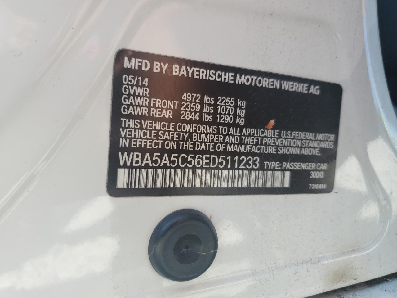 2014 BMW 528 I VIN: WBA5A5C56ED511233 Lot: 66900114