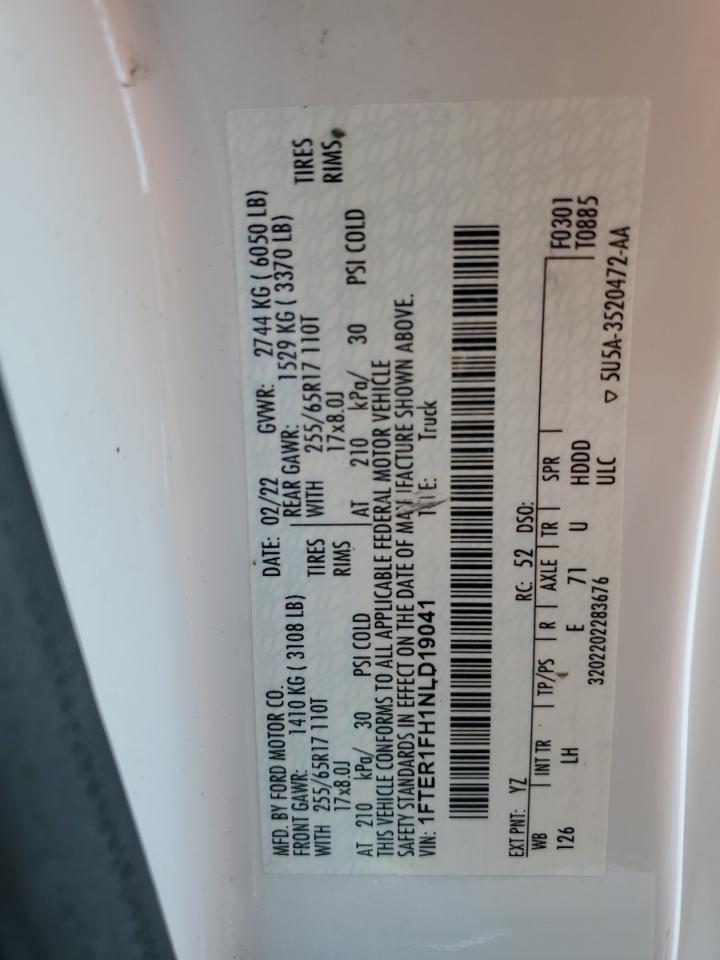 2022 Ford Ranger Xl VIN: 1FTER1FH1NLD19041 Lot: 66176564