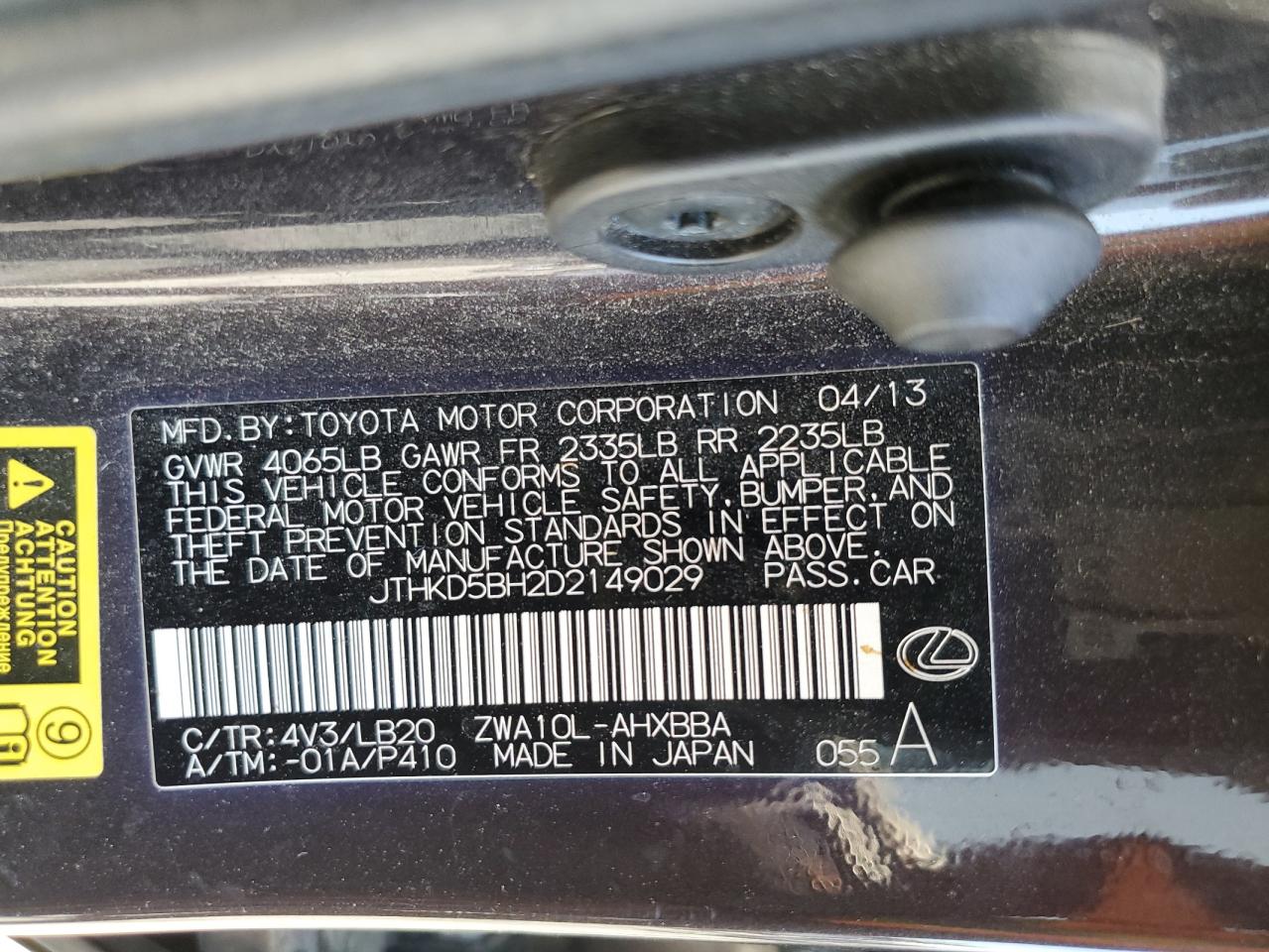 JTHKD5BH2D2149029 2013 Lexus Ct 200