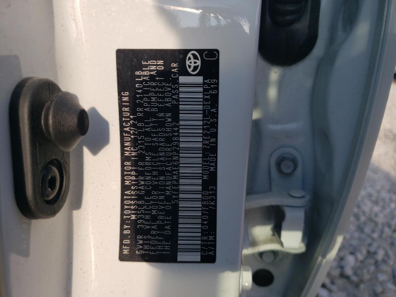 5YFEPMAE6NP298442 2022 TOYOTA COROLLA - Image 12