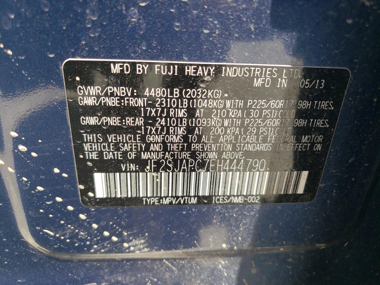 2014 Subaru Forester 2.5I Touring VIN: JF2SJAPC7EH444790 Lot: 68654604