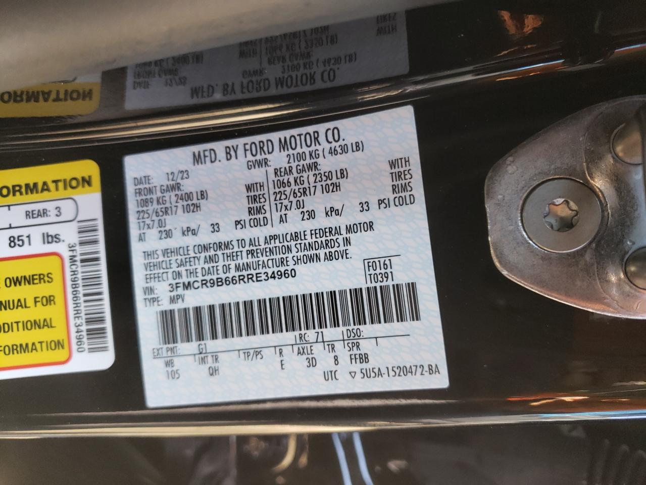 2024 Ford Bronco Sport Big Bend VIN: 3FMCR9B66RRE34960 Lot: 68475934