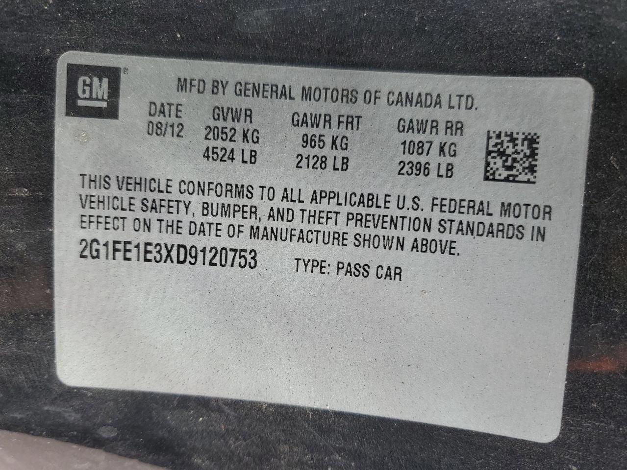 2G1FE1E3XD9120753 2013 Chevrolet Camaro Ls