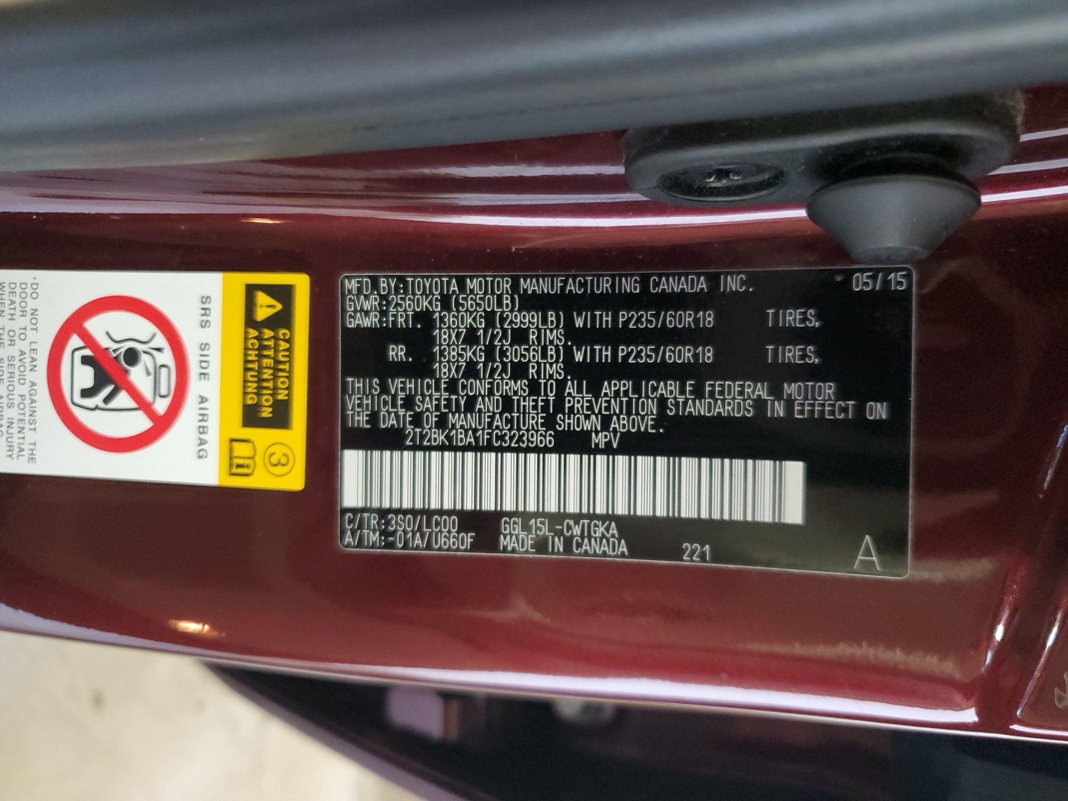 2T2BK1BA1FC323966 2015 Lexus Rx 350 Base