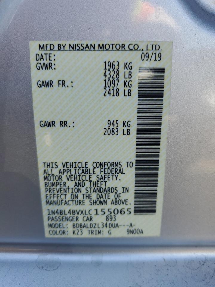 2020 Nissan Altima S VIN: 1N4BL4BVXLC155065 Lot: 68396204