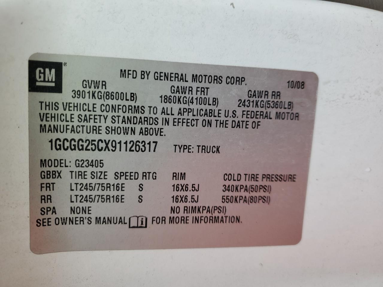 2009 Chevrolet Express G2500 VIN: 1GCGG25CX91126317 Lot: 65945544