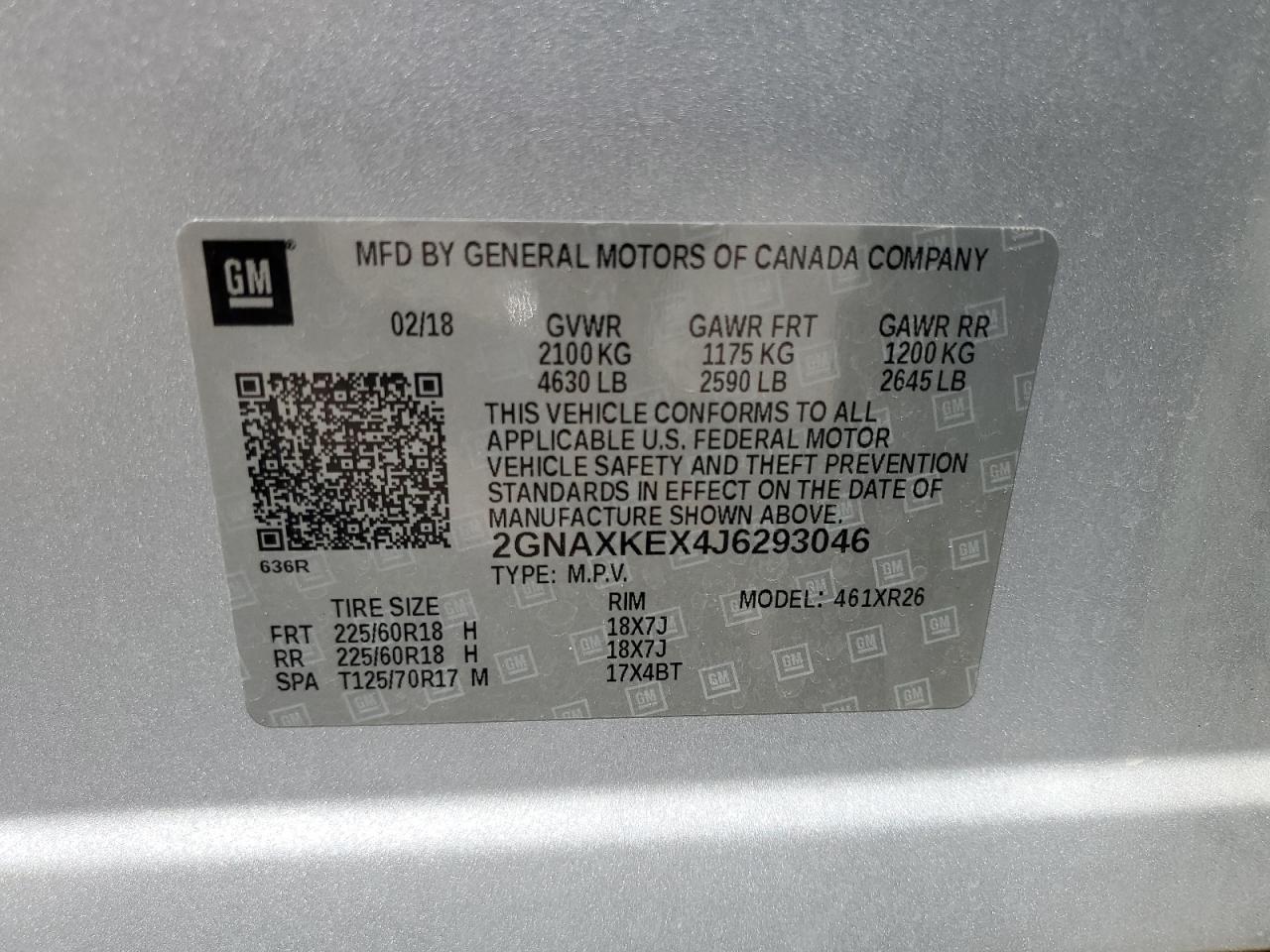 2GNAXKEX4J6293046 2018 Chevrolet Equinox Lt