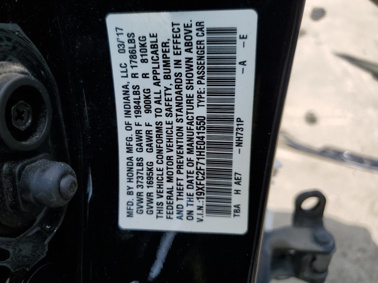 19XFC2F71HE041550 2017 Honda Civic Ex