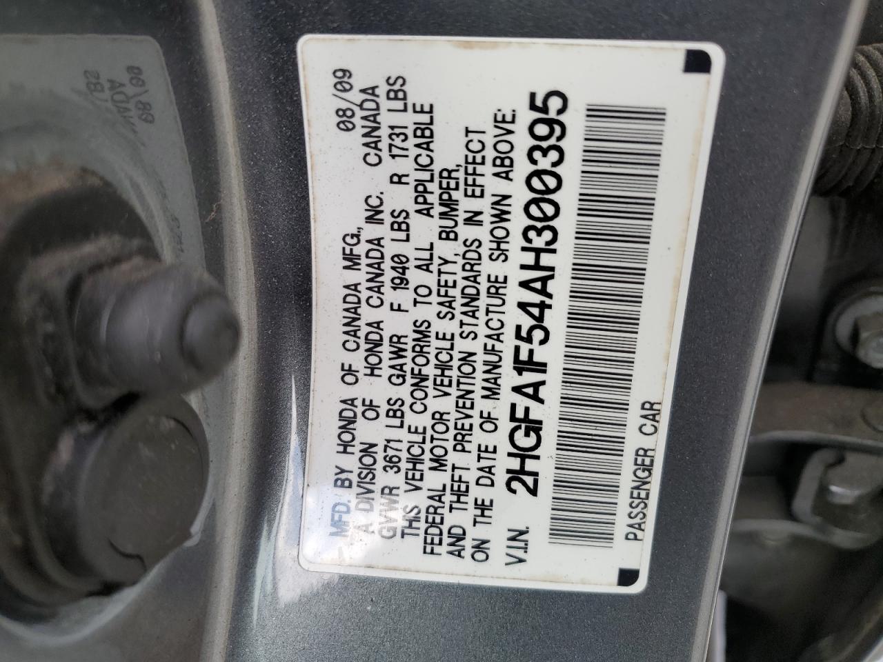 2HGFA1F54AH300395 2010 Honda Civic Lx