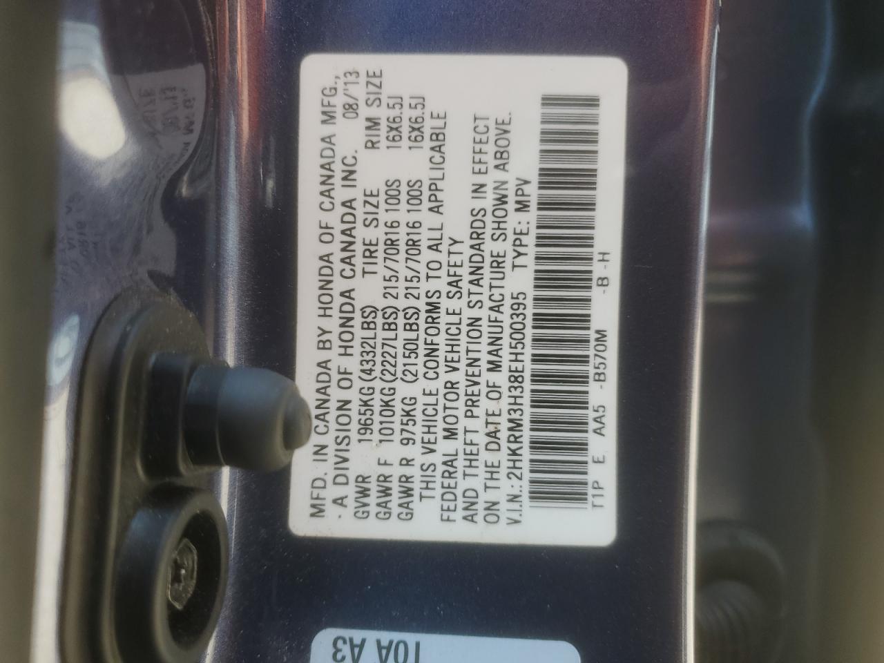 2HKRM3H38EH500395 2014 Honda Cr-V Lx