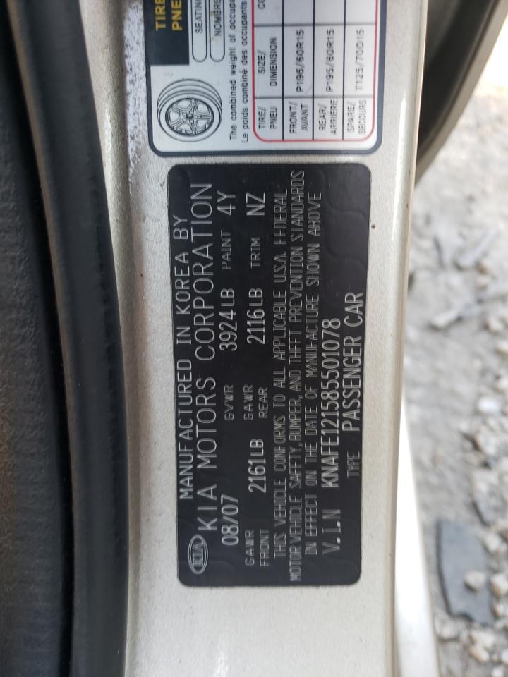 2008 Kia Spectra Ex VIN: KNAFE121585501078 Lot: 66383184