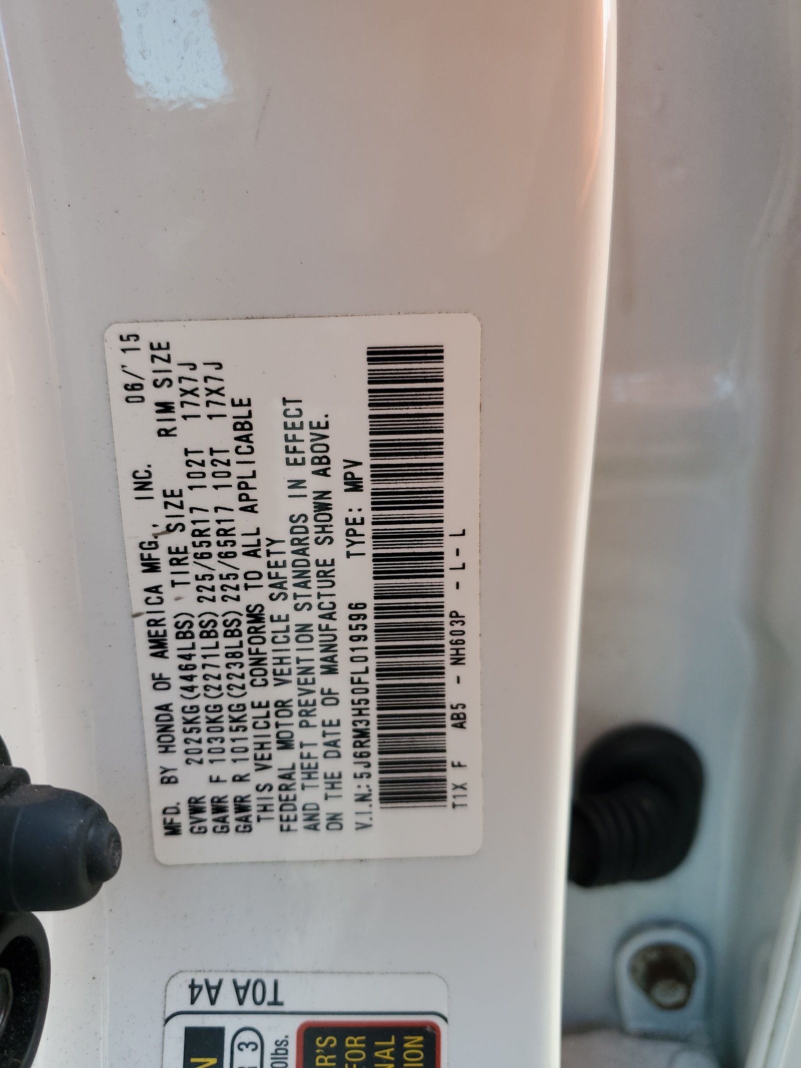 5J6RM3H50FL019596 2015 Honda Cr-V Ex