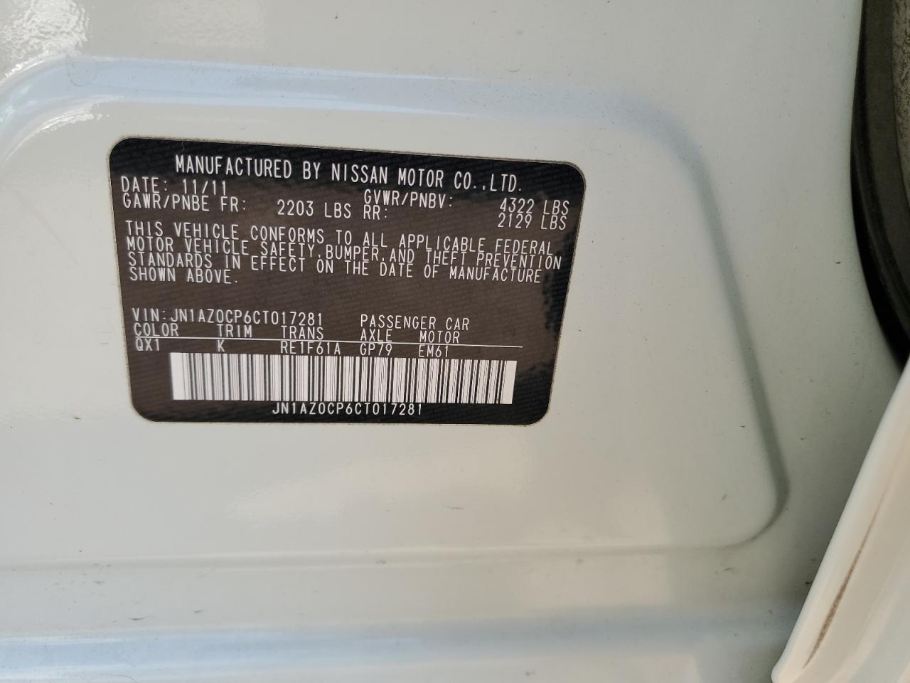 2012 Nissan Leaf Sv VIN: JN1AZ0CP6CT017281 Lot: 65395514