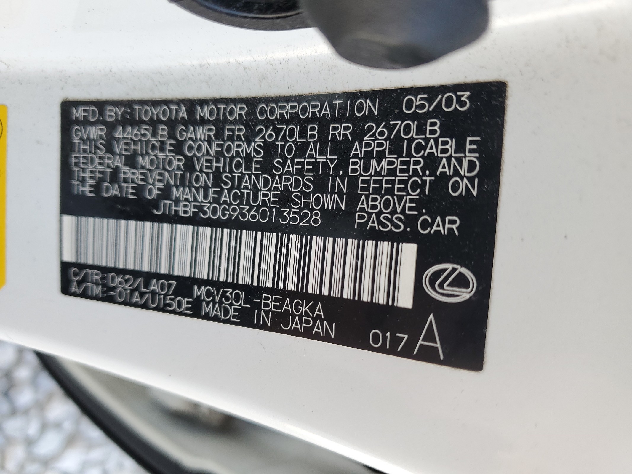 JTHBF30G936013528 2003 Lexus Es 300