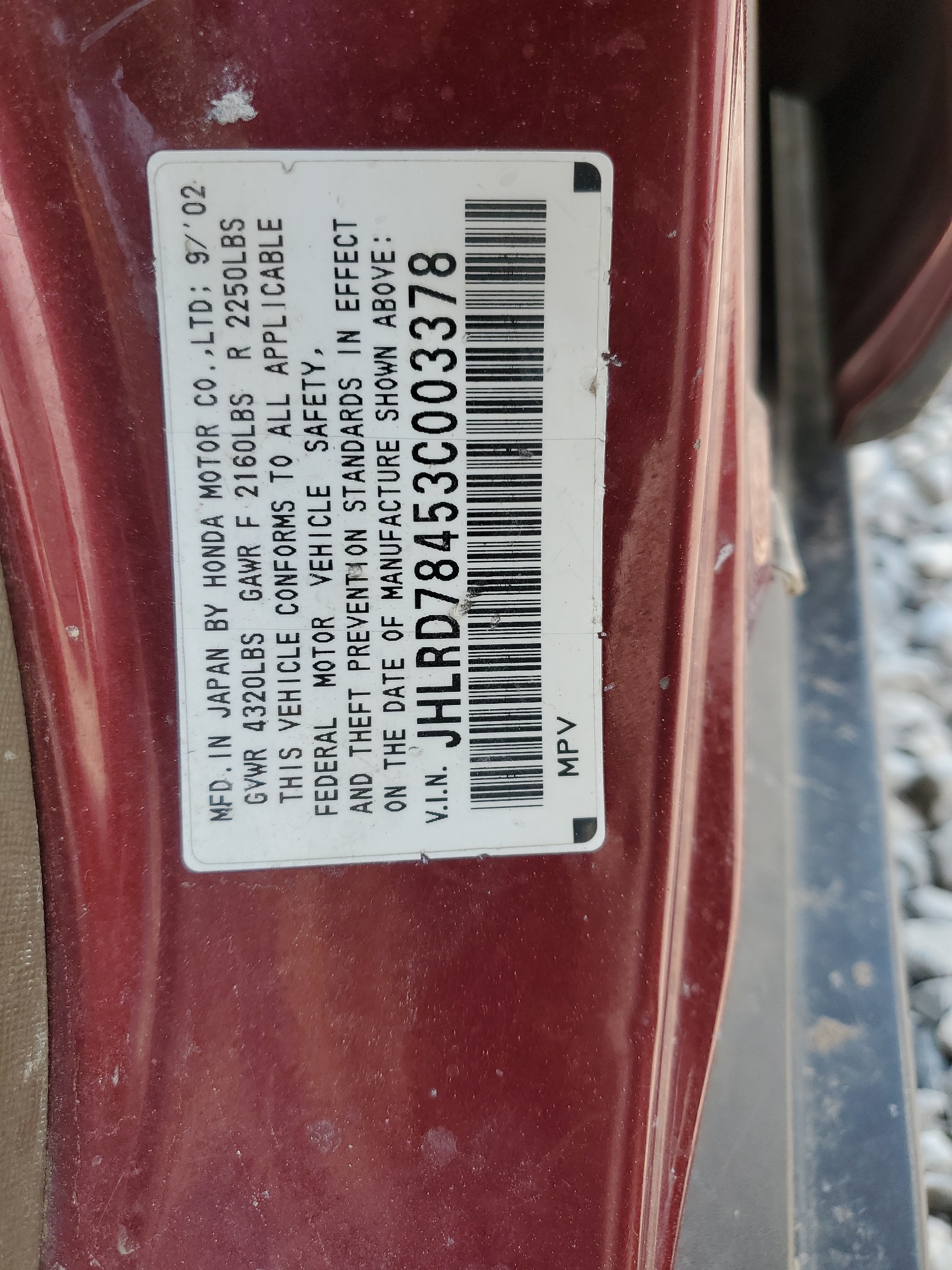 JHLRD78453C003378 2003 Honda Cr-V Lx