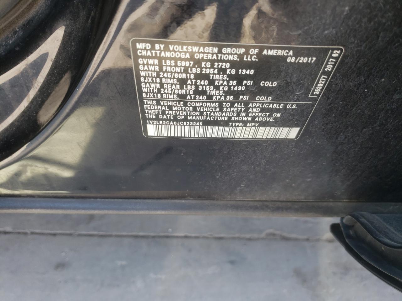 2018 Volkswagen Atlas Se VIN: 1V2LR2CA0JC523245 Lot: 64801654