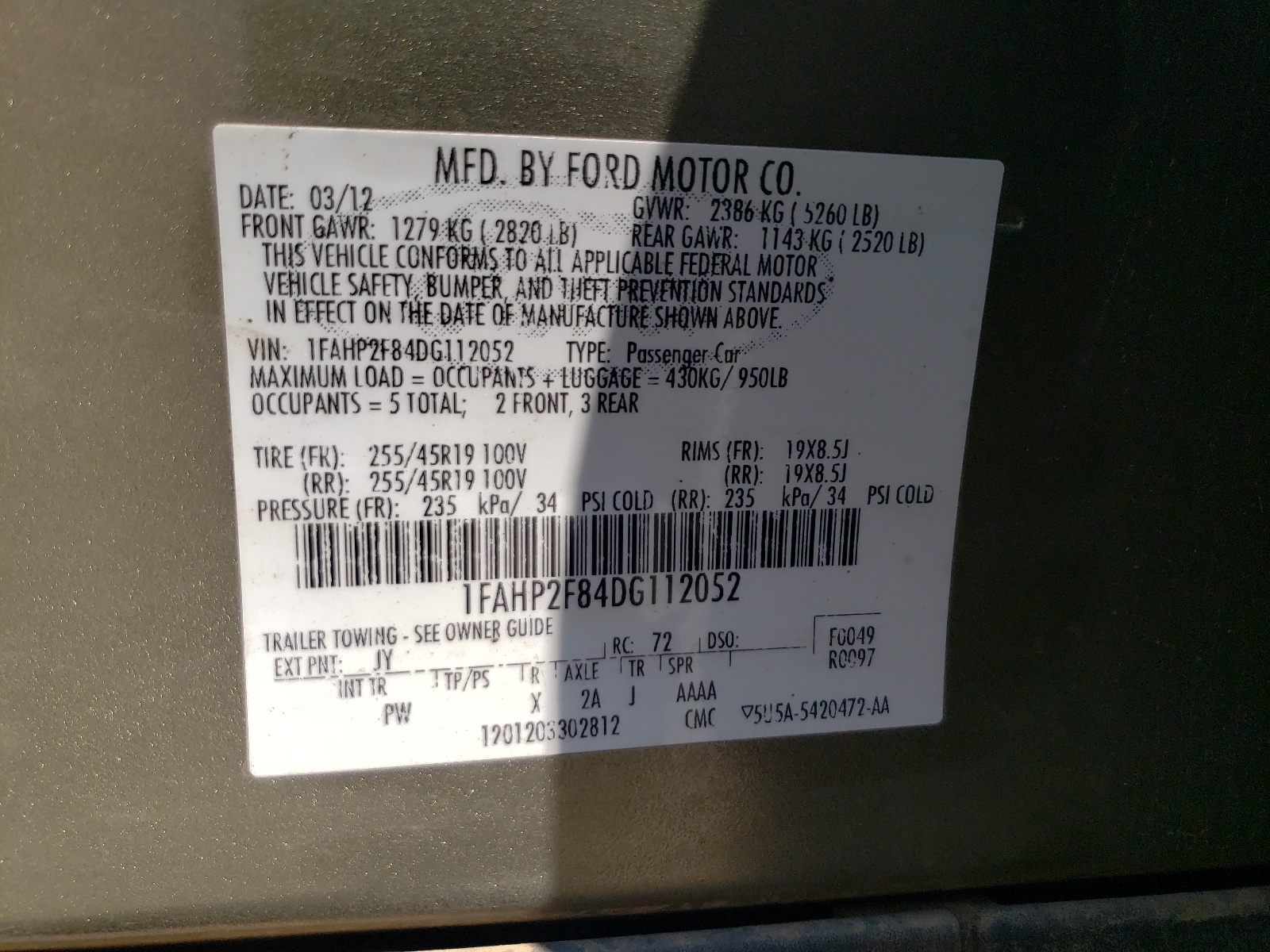 1FAHP2F84DG112052 2013 Ford Taurus Limited