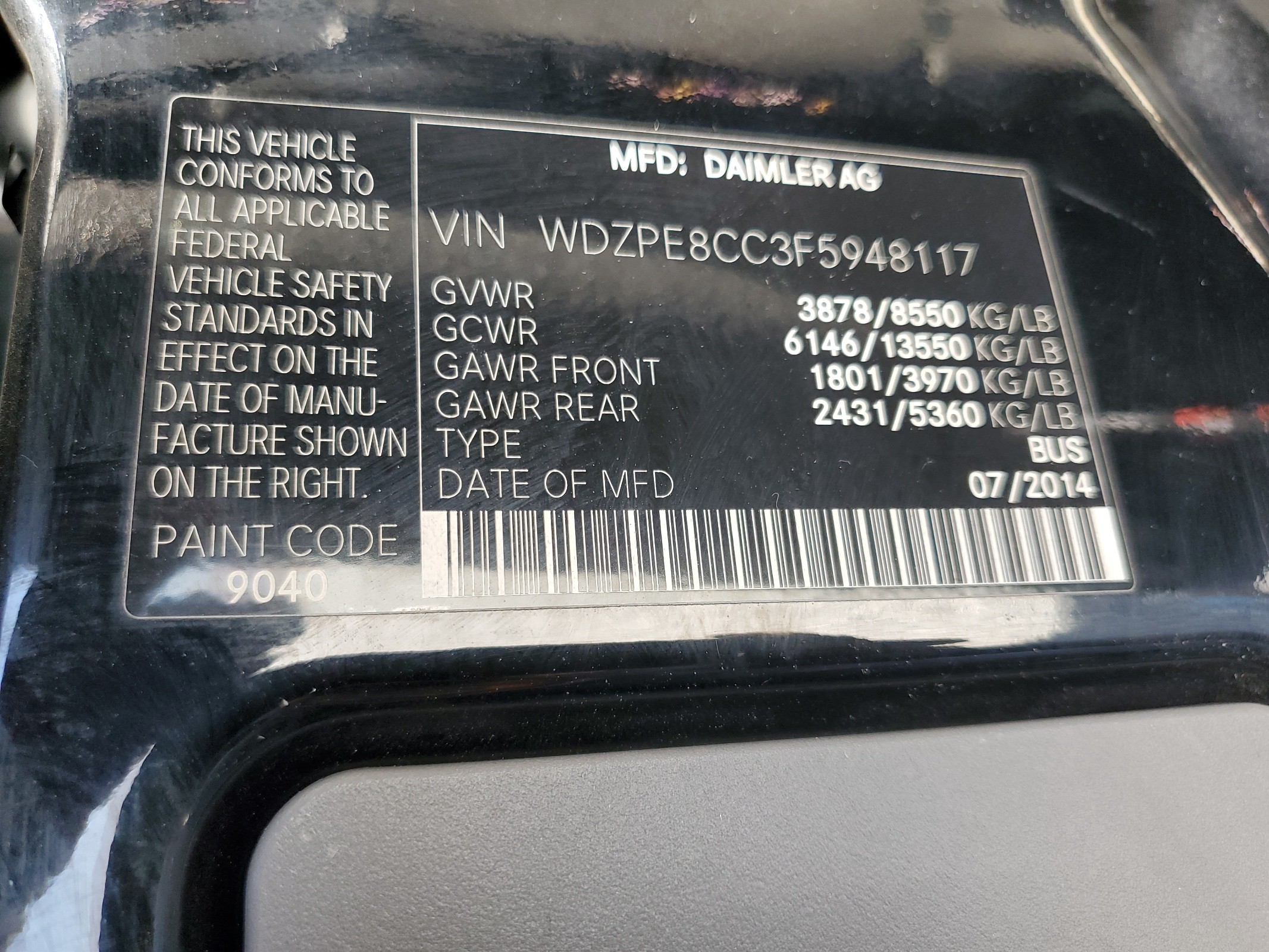 WDZPE8CC3F5948117 2015 Mercedes-Benz Sprinter 2500