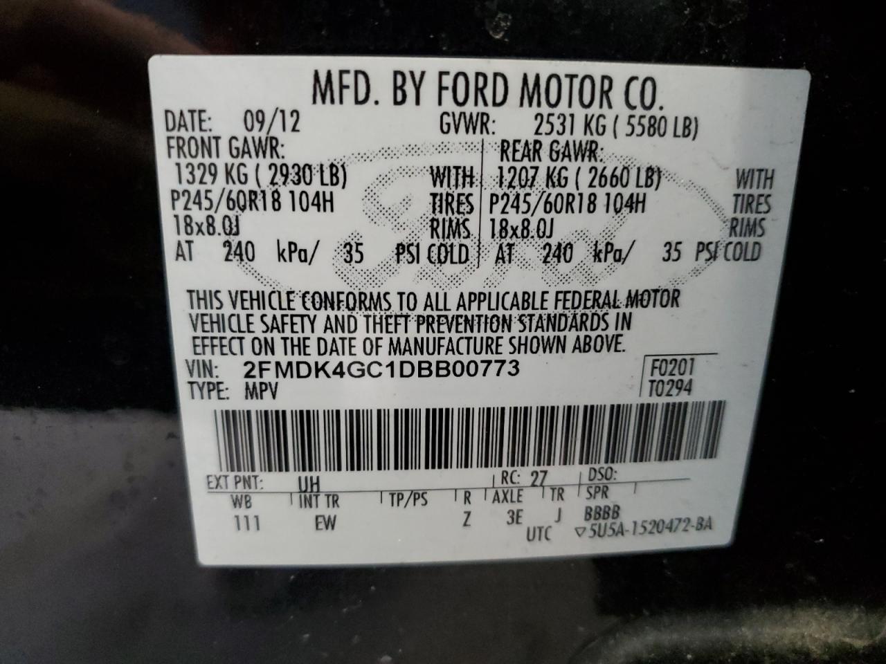 2FMDK4GC1DBB00773 2013 Ford Edge Se