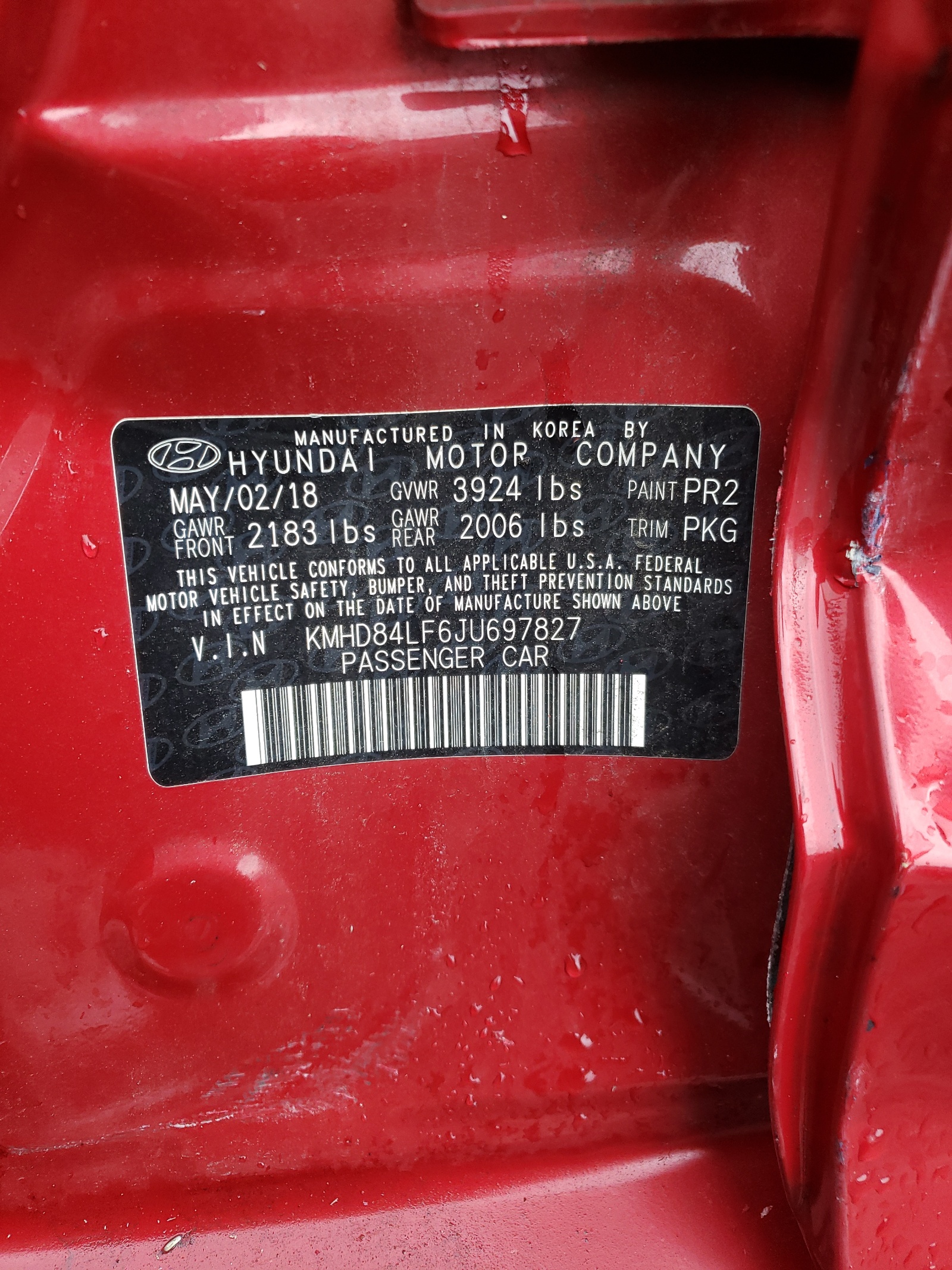 KMHD84LF6JU697827 2018 Hyundai Elantra Sel