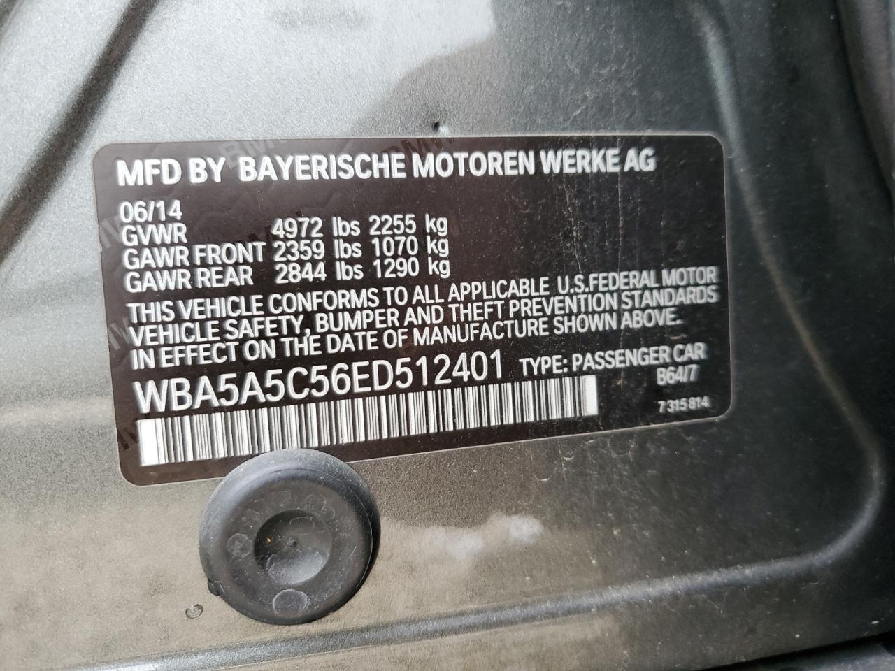 VIN WBA5A5C56ED512401 2014 BMW 5 SERIES no.12