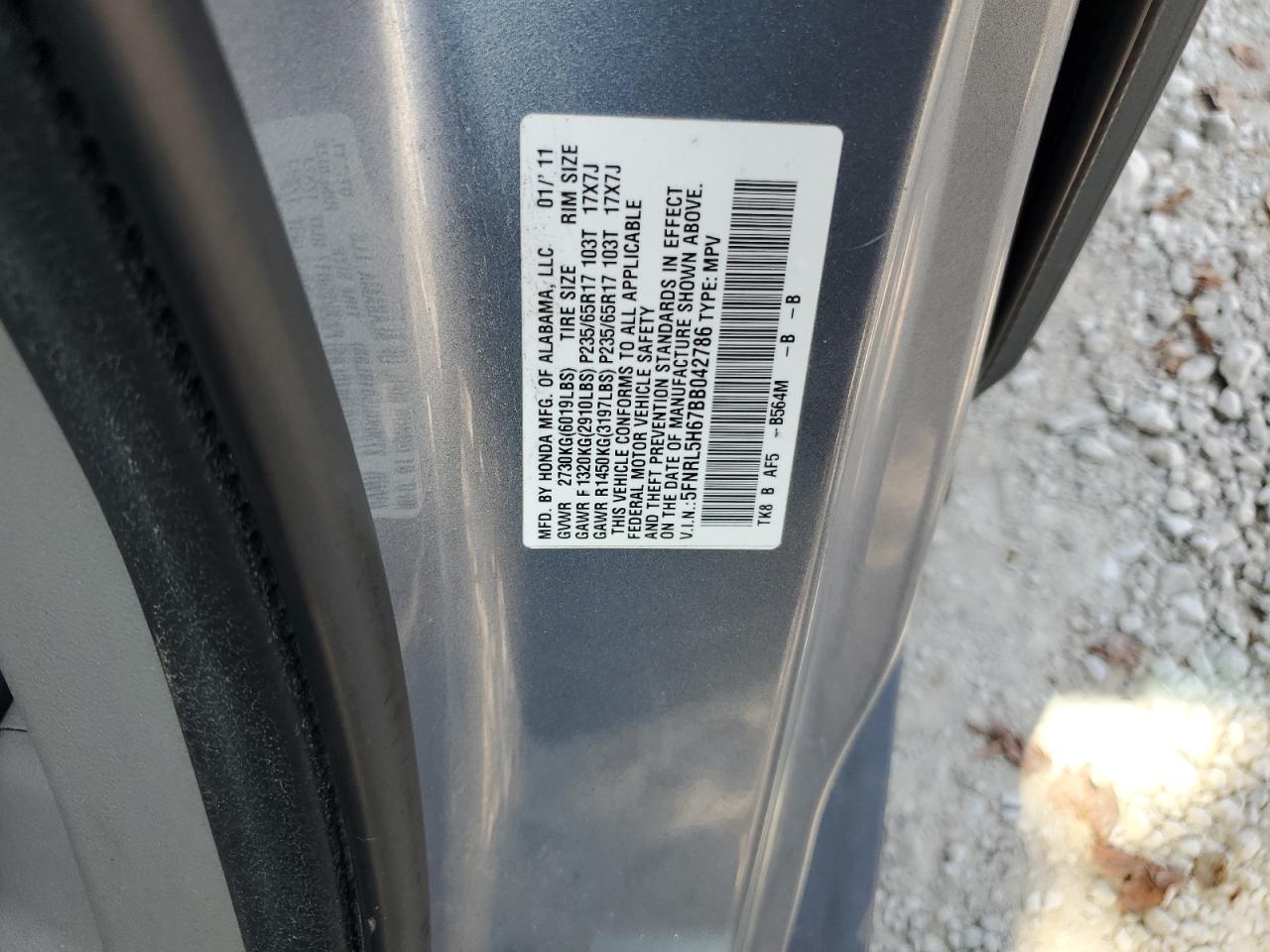 2011 Honda Odyssey Exl VIN: 5FNRL5H67BB042786 Lot: 68130054