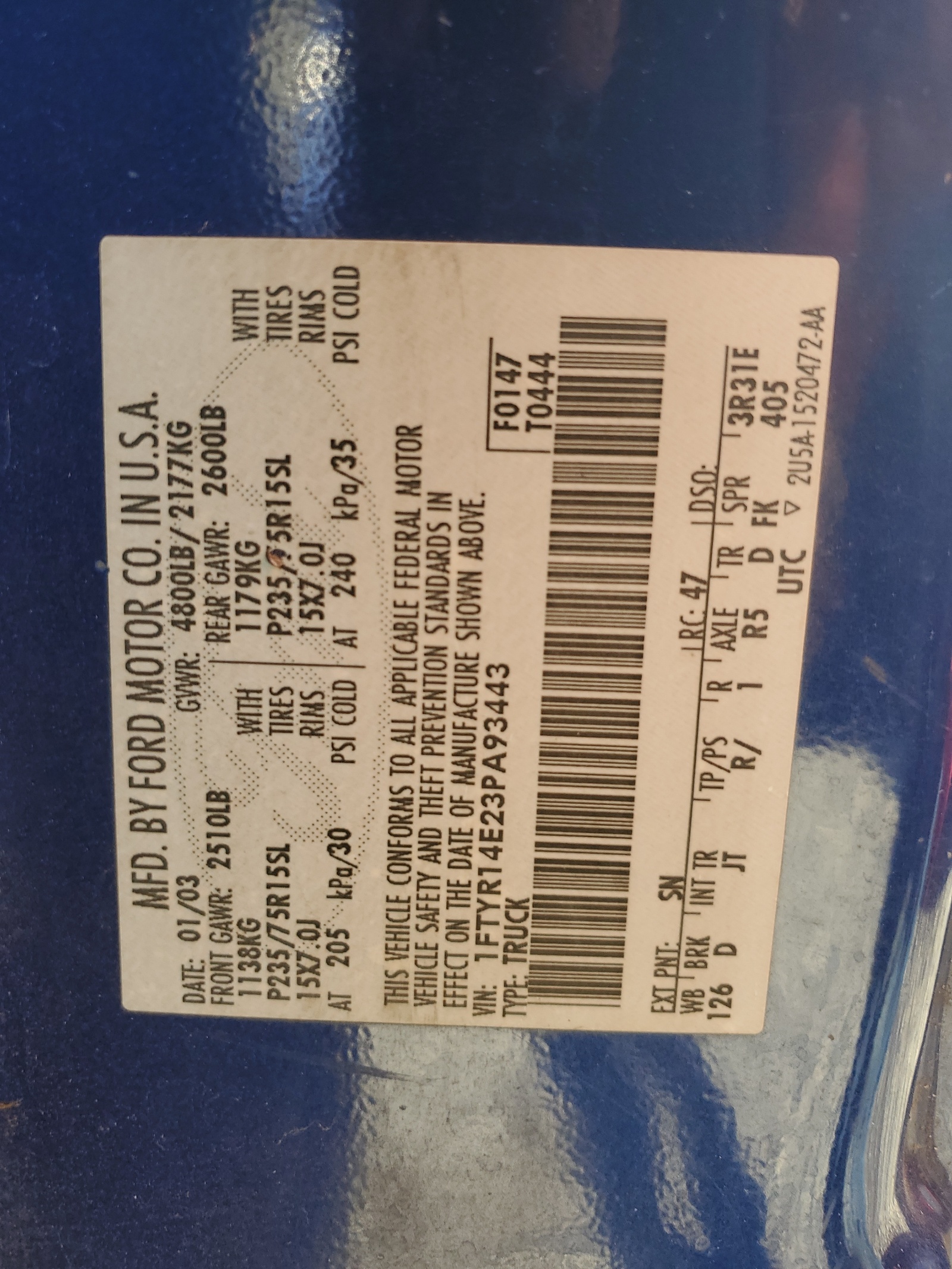 1FTYR14E23PA93443 2003 Ford Ranger Super Cab