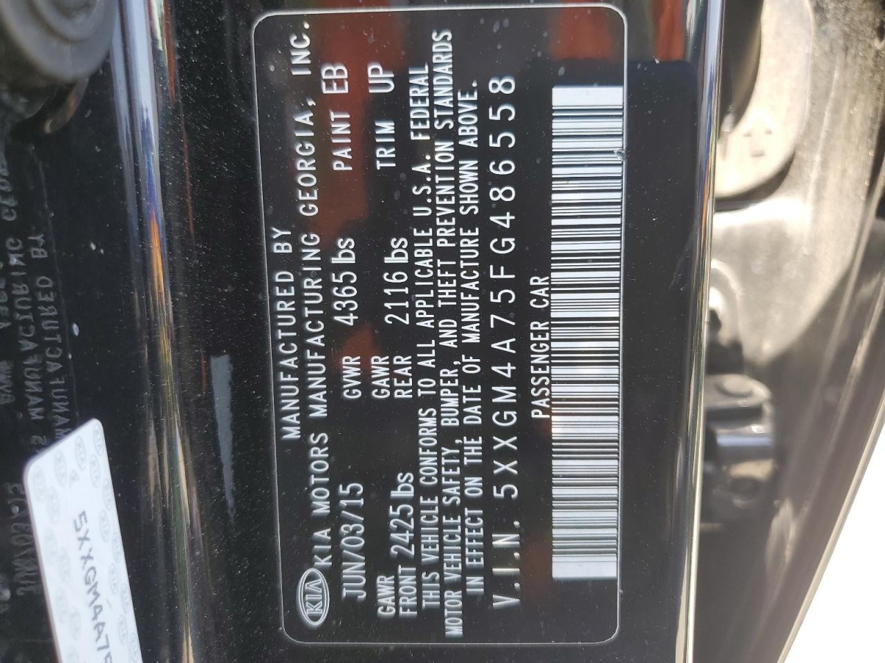 5XXGM4A75FG486558 2015 Kia Optima Lx