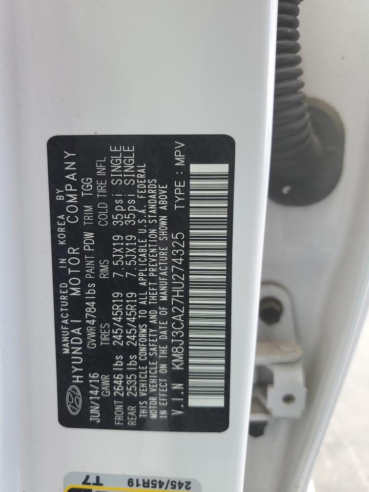 2017 Hyundai Tucson Limited VIN: KM8J3CA27HU274325 Lot: 69856834