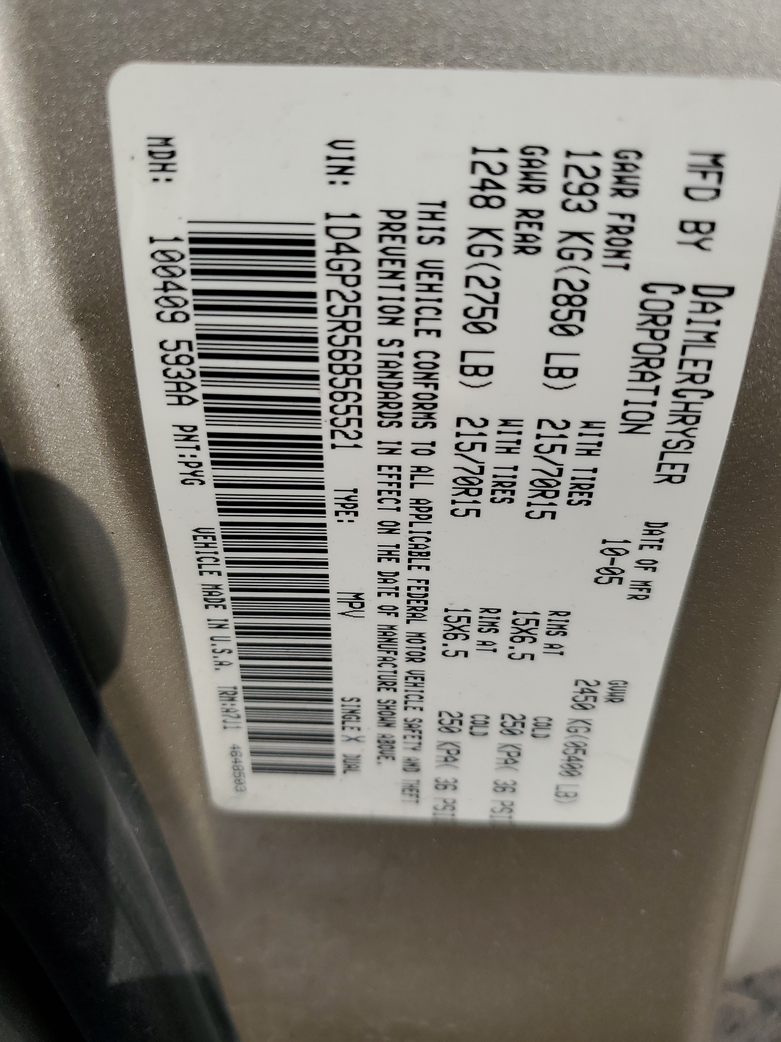 1D4GP25R56B565521 2006 Dodge Caravan Se