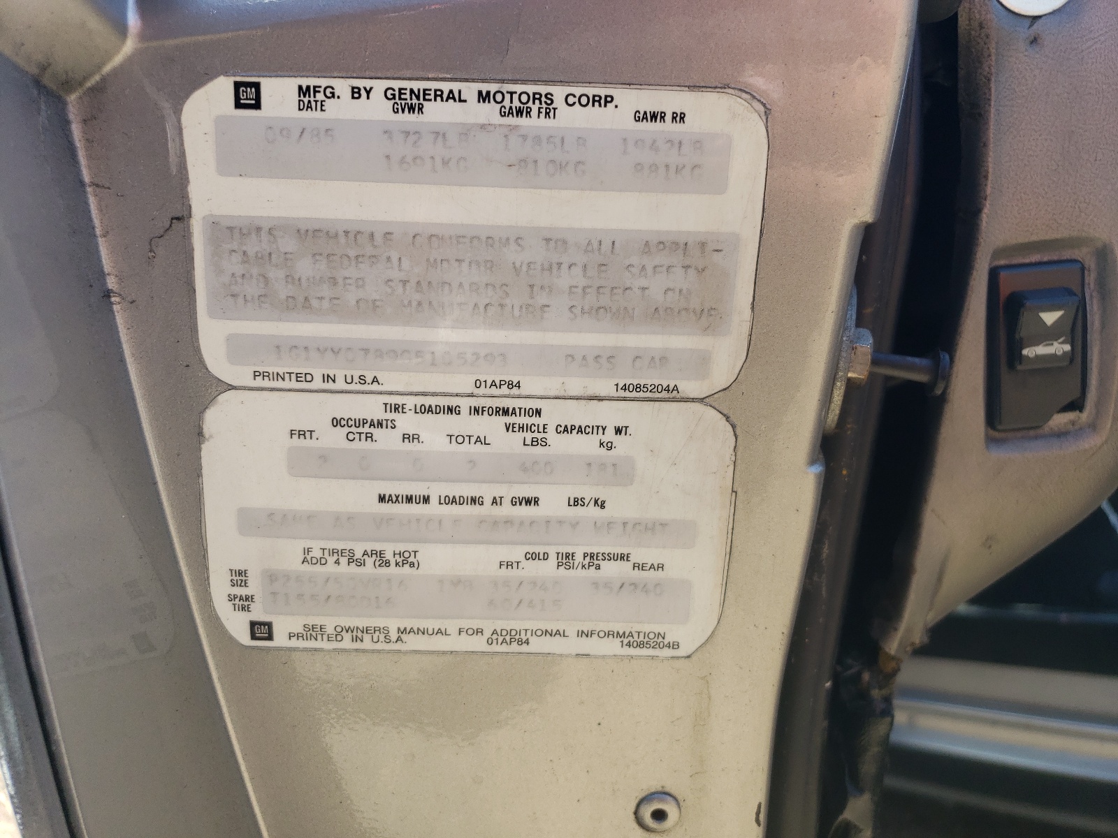 1G1YY0789G5105293 1986 Chevrolet Corvette