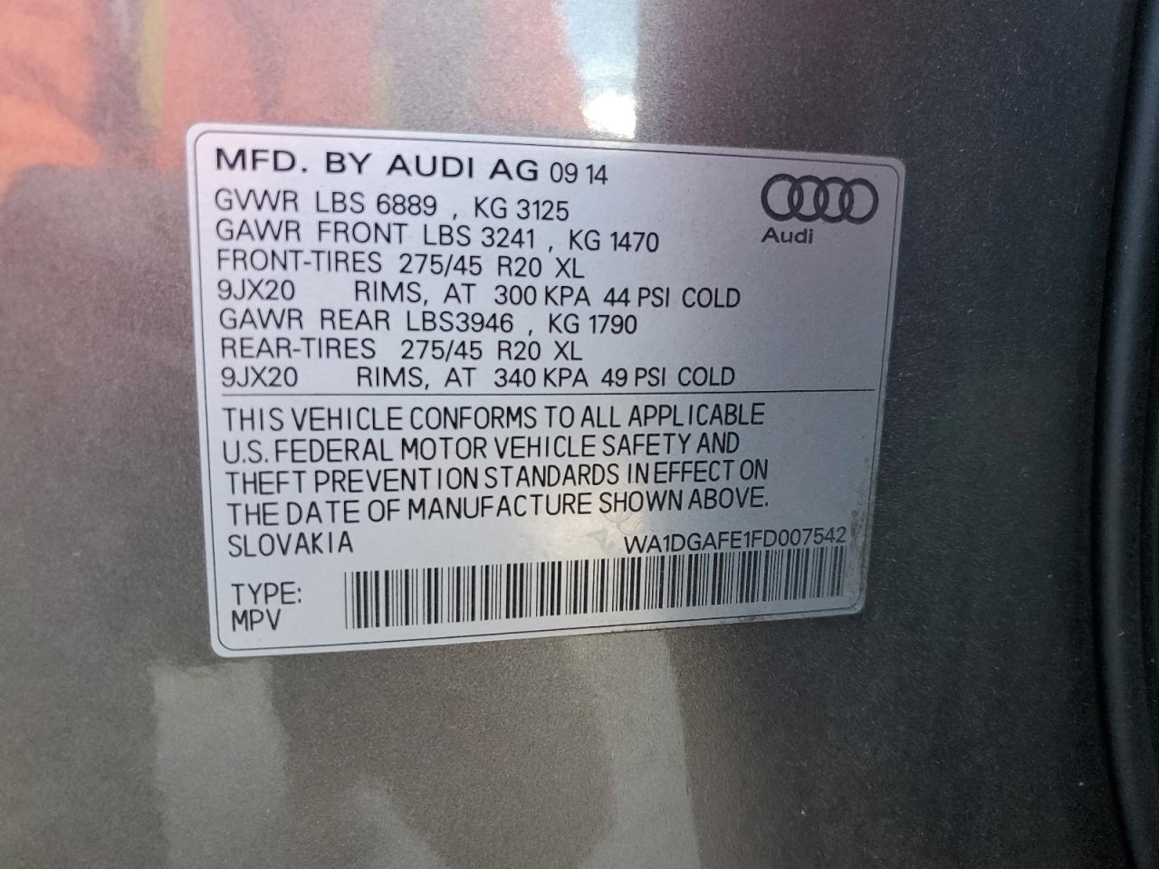 WA1DGAFE1FD007542 2015 Audi Q7 Prestige