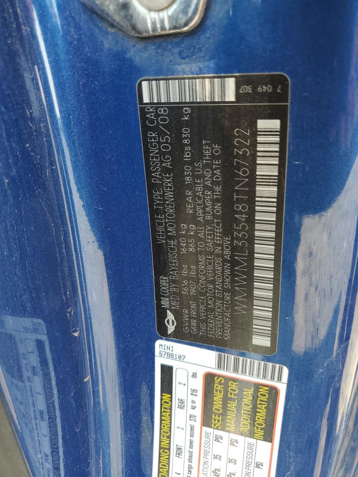 2008 Mini Cooper Clubman VIN: WMWML33548TN67322 Lot: 65954934