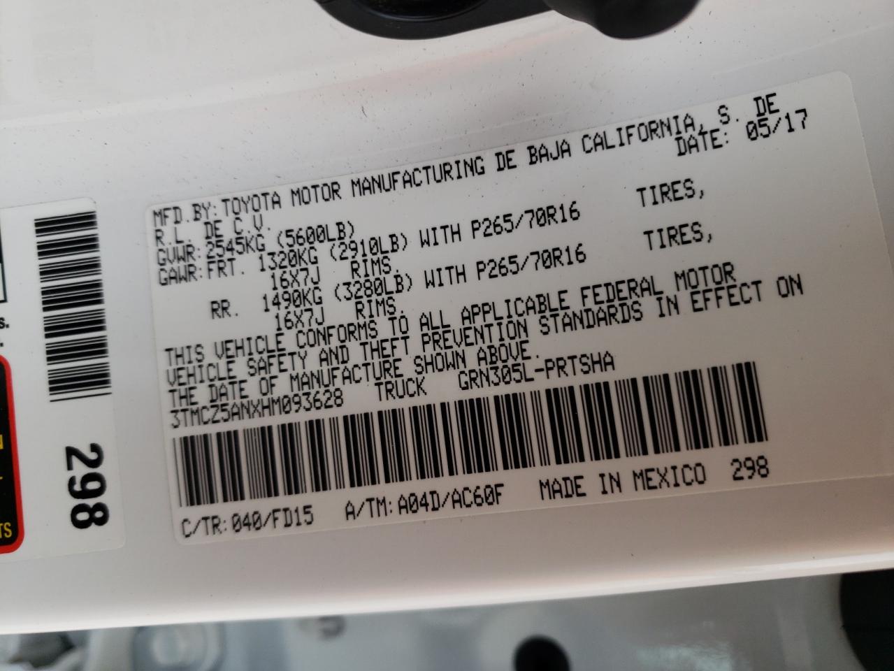 2017 Toyota Tacoma Double Cab VIN: 3TMCZ5ANXHM093628 Lot: 69787244