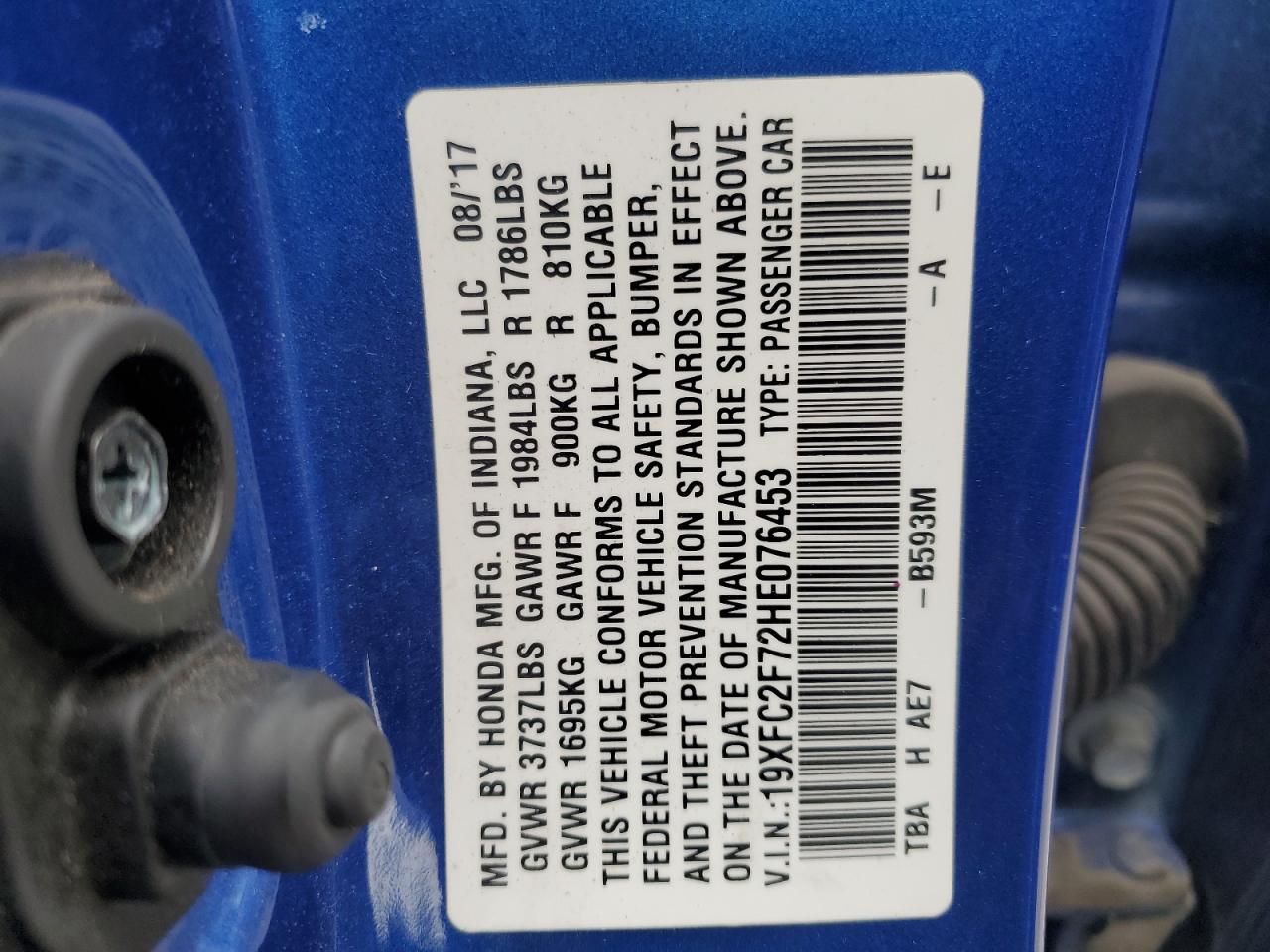 19XFC2F72HE076453 2017 Honda Civic Ex