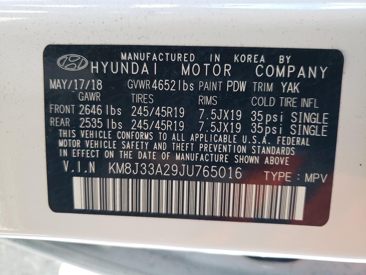 KM8J33A29JU765016 2018 Hyundai Tucson Value