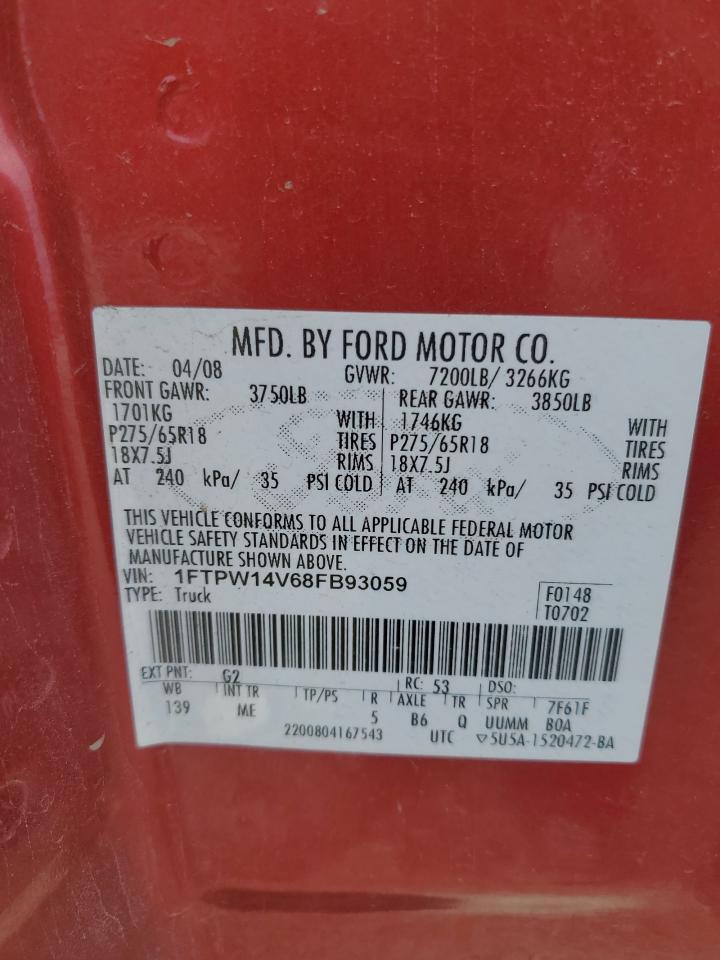 1FTPW14V68FB93059 2008 Ford F150 Supercrew