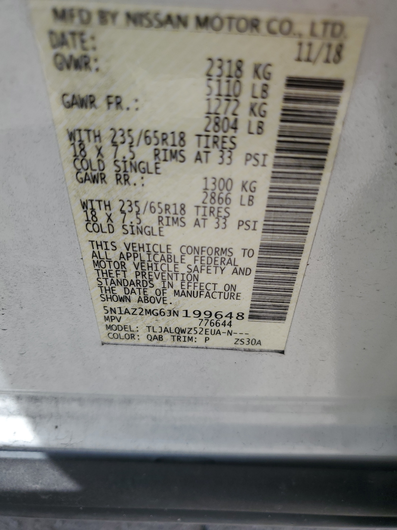 5N1AZ2MG6JN199648 2018 Nissan Murano S