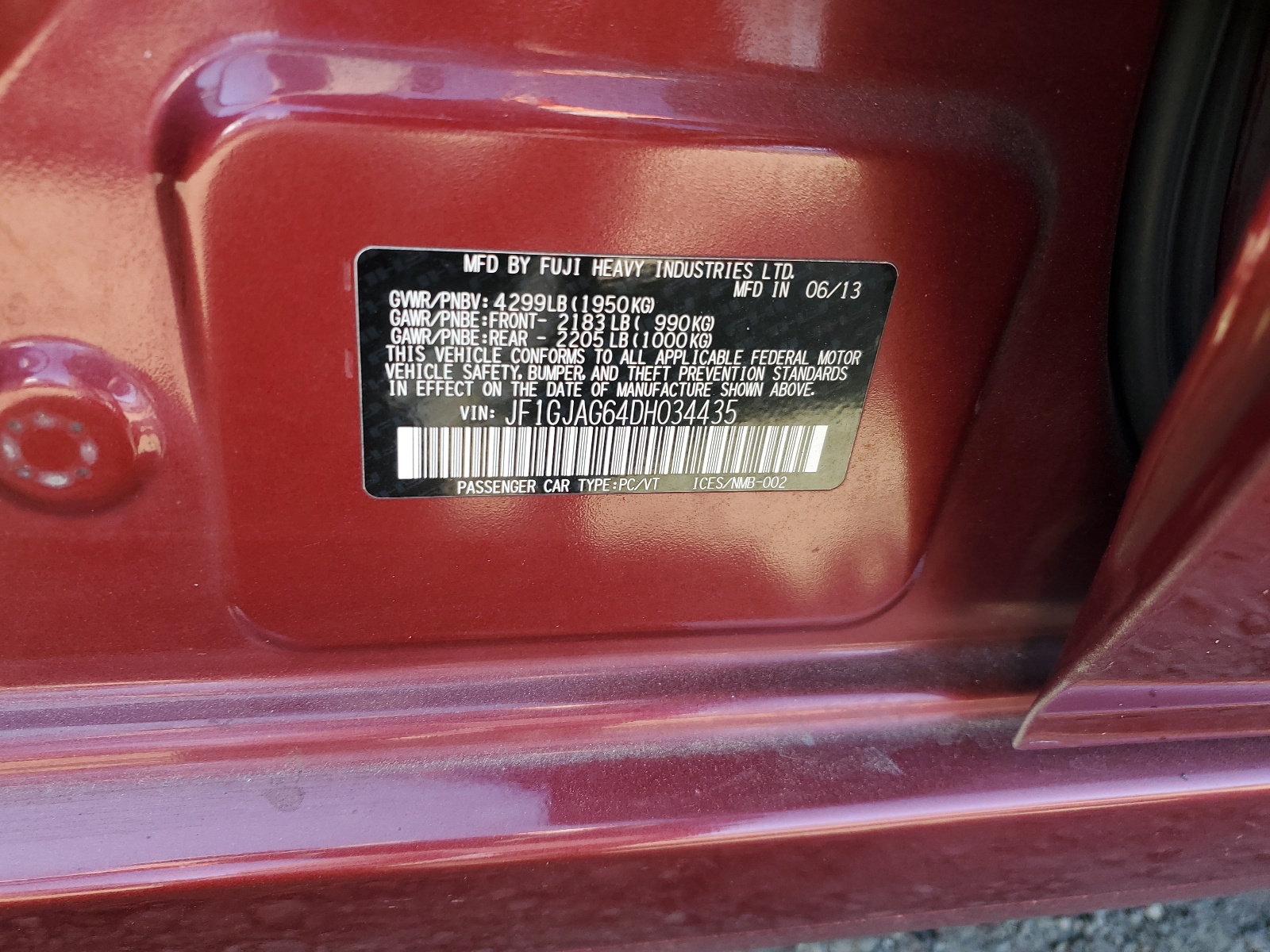 JF1GJAG64DH034435 2013 Subaru Impreza Limited