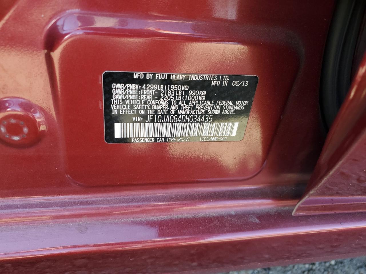 2013 Subaru Impreza Limited VIN: JF1GJAG64DH034435 Lot: 66605094