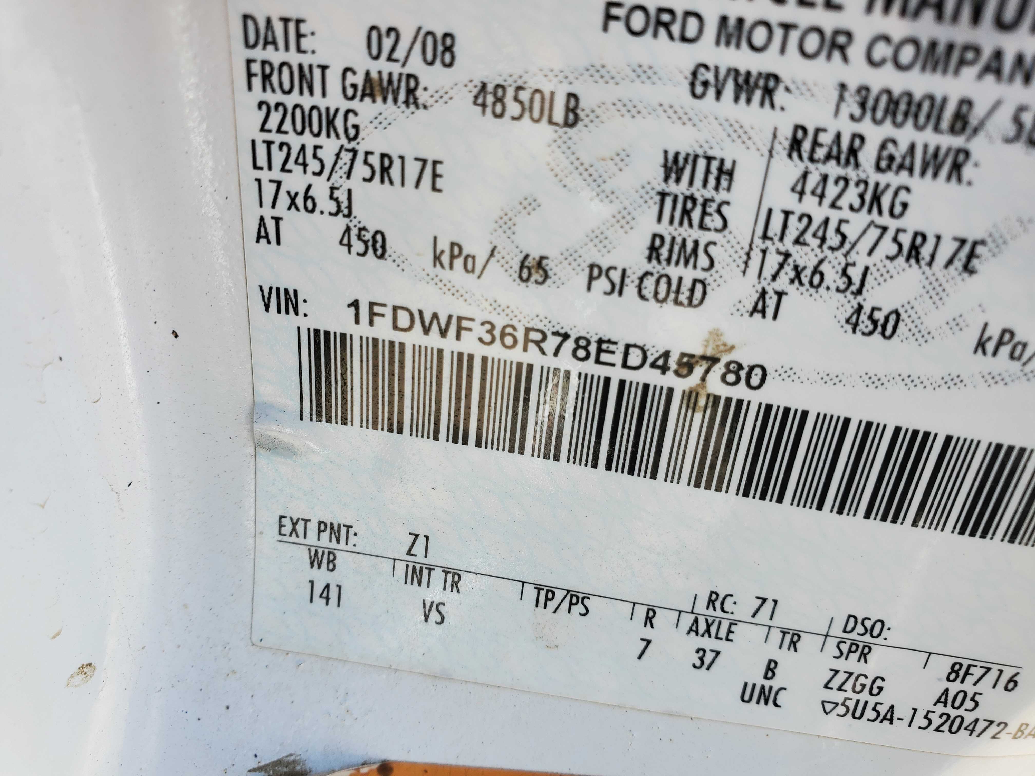 1FDWF36R78ED45780 2008 Ford F350 Super Duty