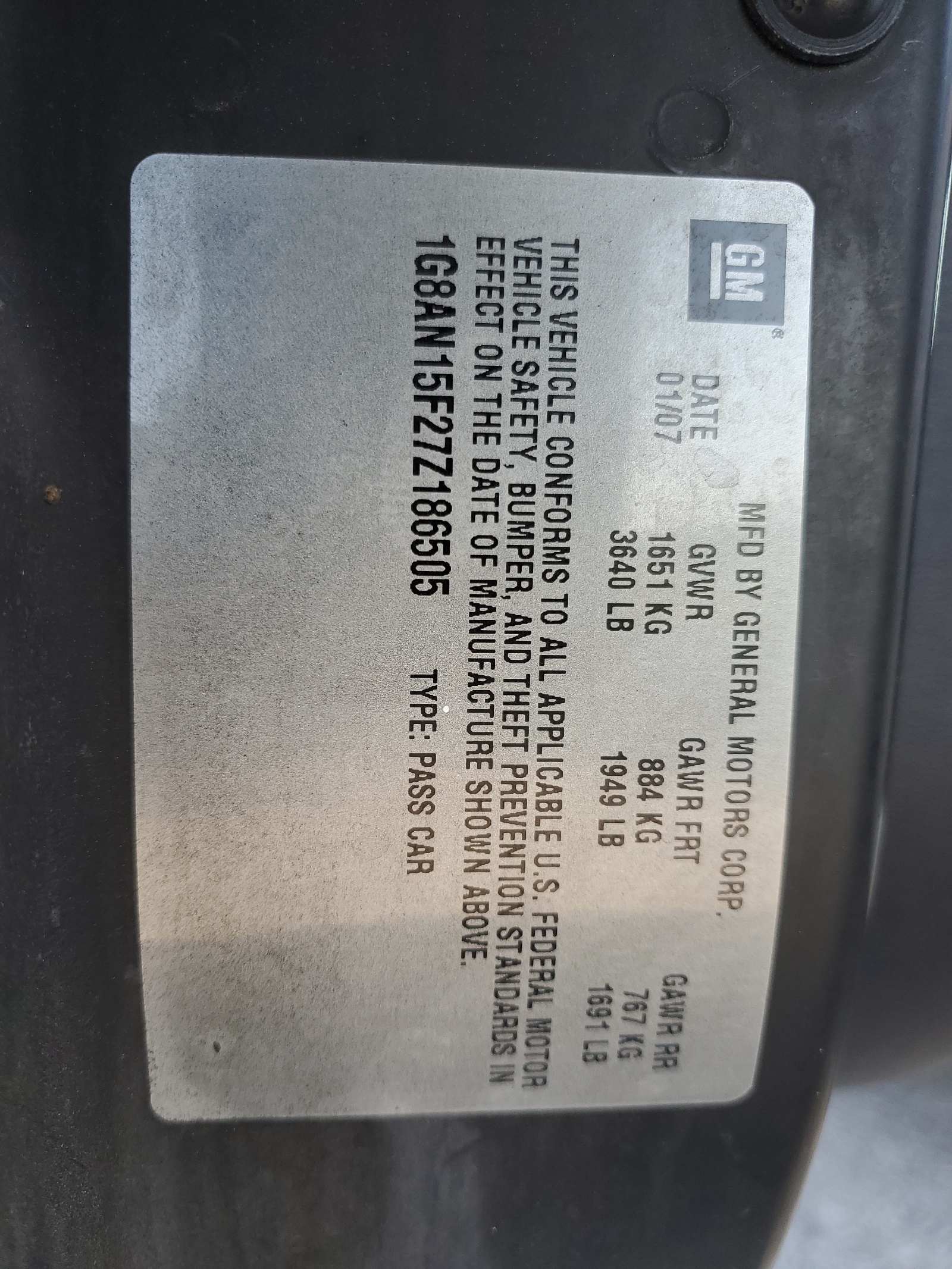 1G8AN15F27Z186505 2007 Saturn Ion Level 2