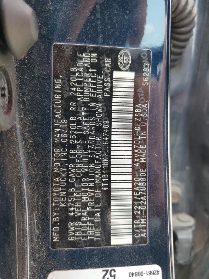 4T1B11HK2JU647409 2018 TOYOTA CAMRY - Image 12