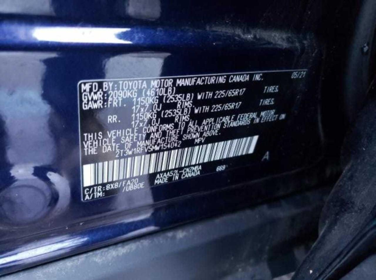 2021 Toyota Rav4 Xle VIN: 2T3W1RFV5MW154042 Lot: 68296004