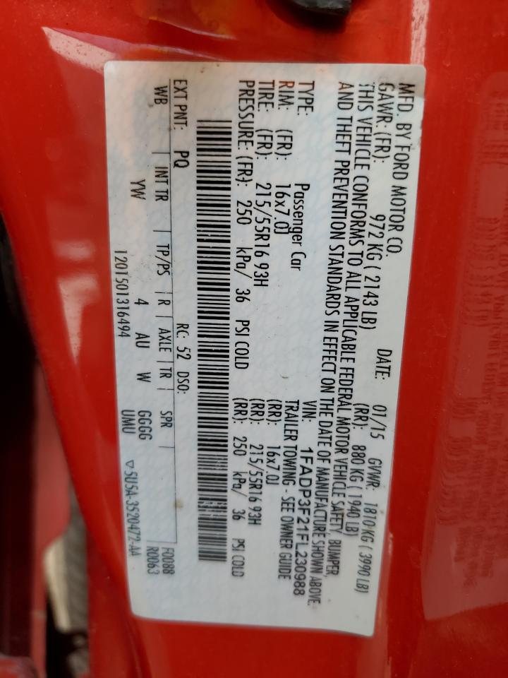 2015 Ford Focus Se VIN: 1FADP3F21FL230988 Lot: 69705544