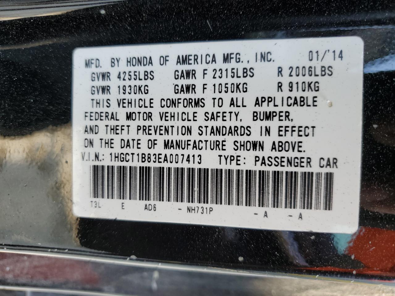 1HGCT1B83EA007413 2014 Honda Accord Exl