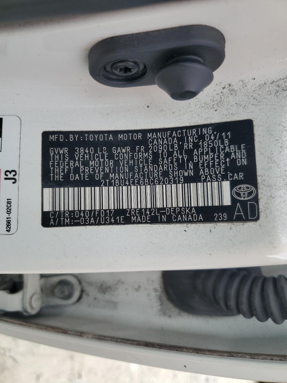 2T1BU4EE6BC620319 2011 Toyota Corolla Base