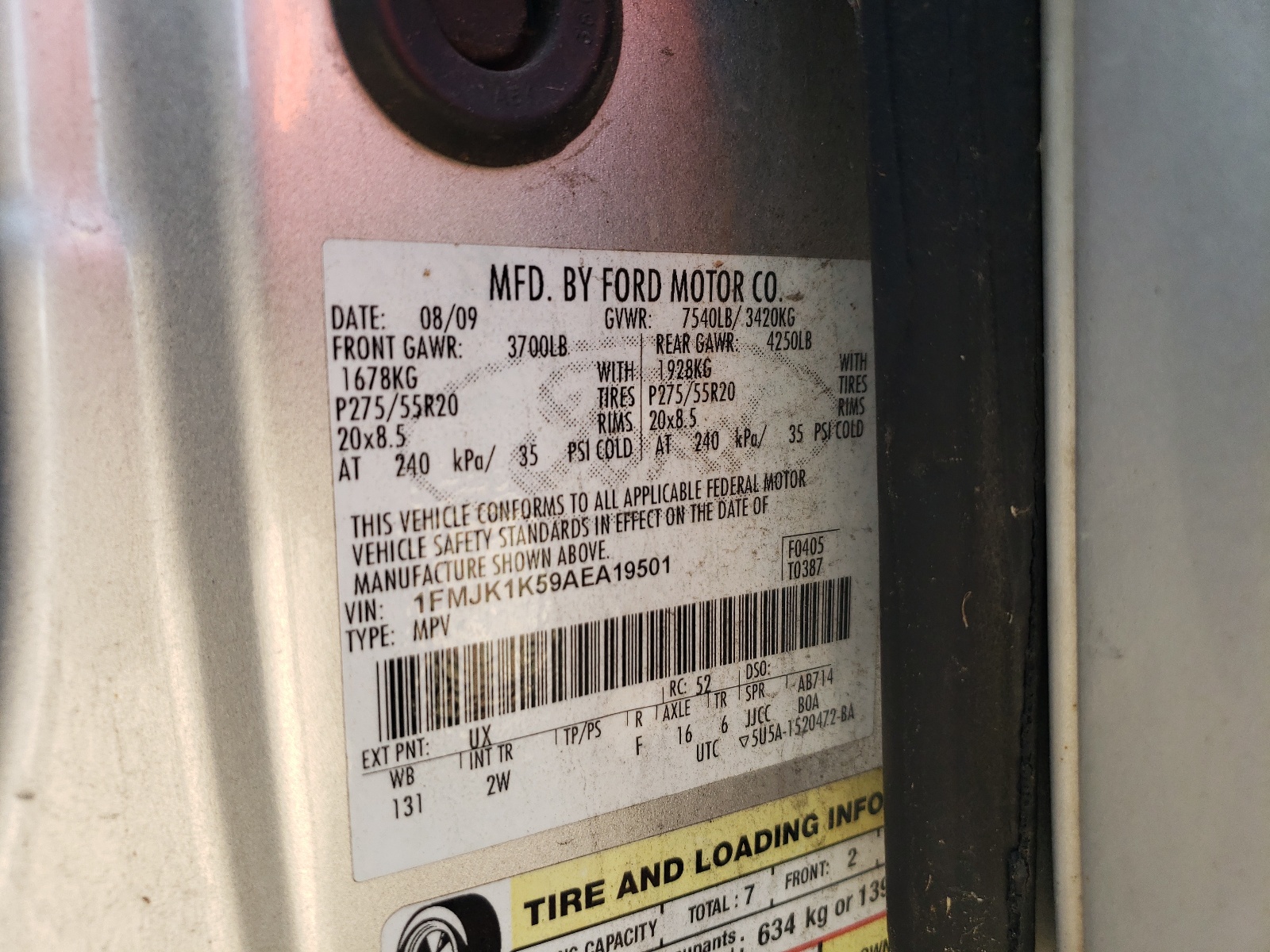 1FMJK1K59AEA19501 2010 Ford Expedition El Limited